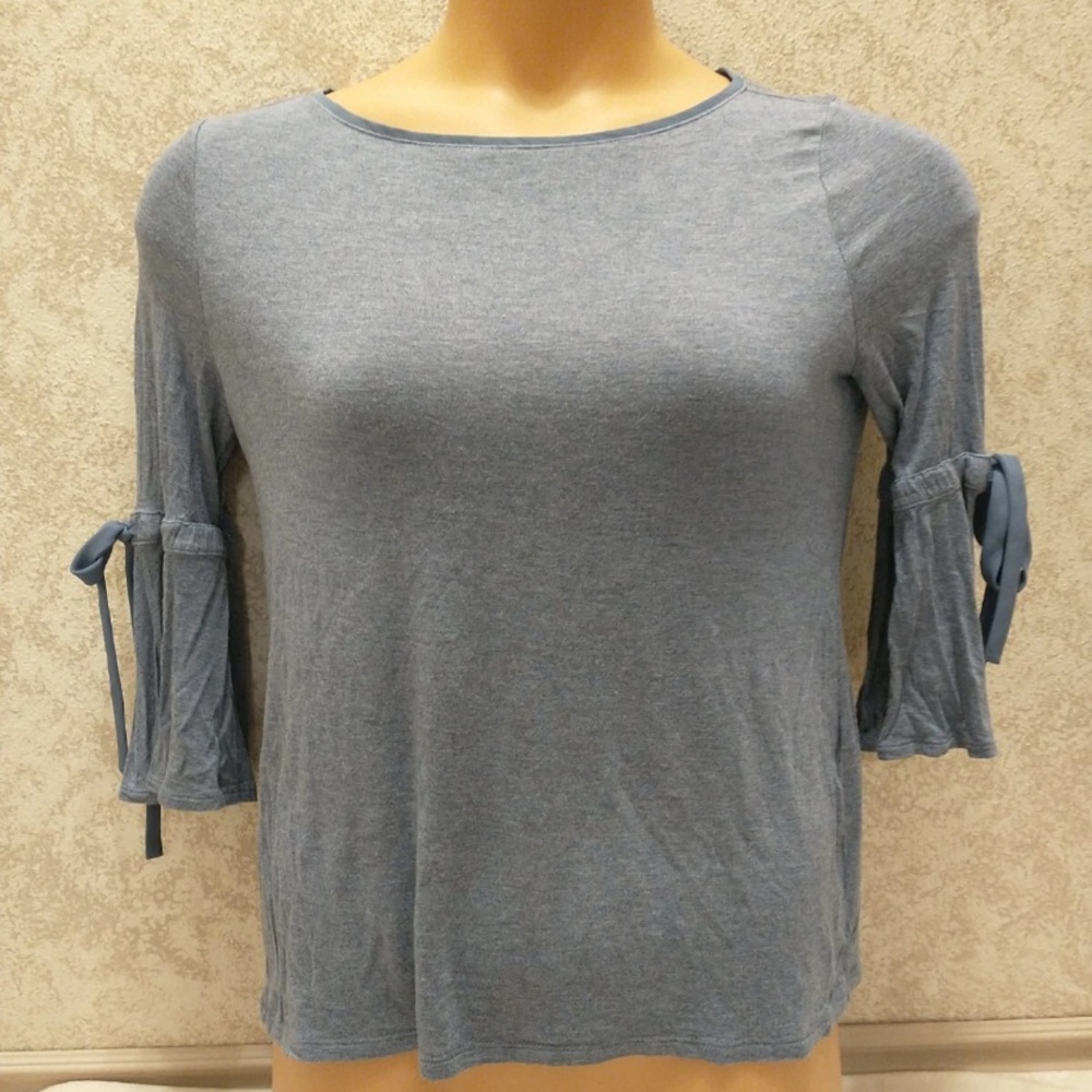 White House Black Market Soft Blue Blouse with Tie Sleeves